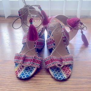 Multicolor lace up tassel tie sandals